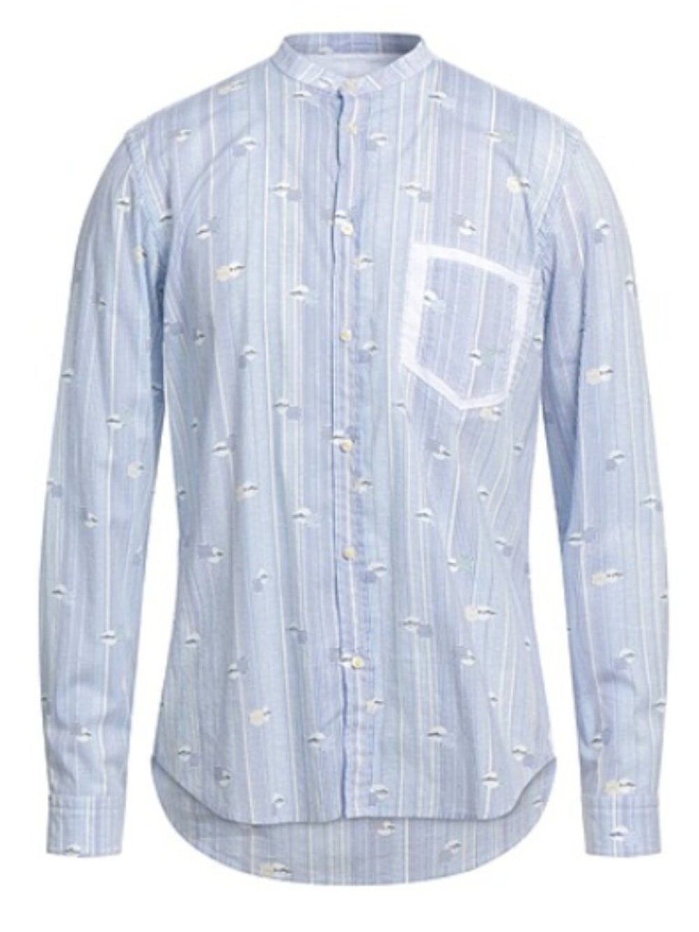 Manuel Ritz Distressed Stripe Band Collar Button Shirt Blue Size 16 Made Italy